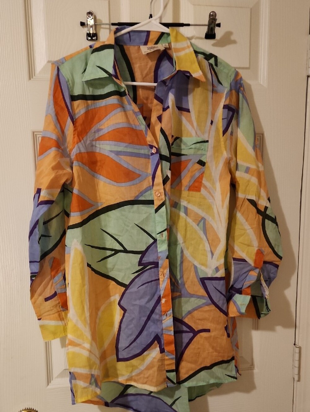 True Destinations Women's Floral Print Cotton Blouse Sz S